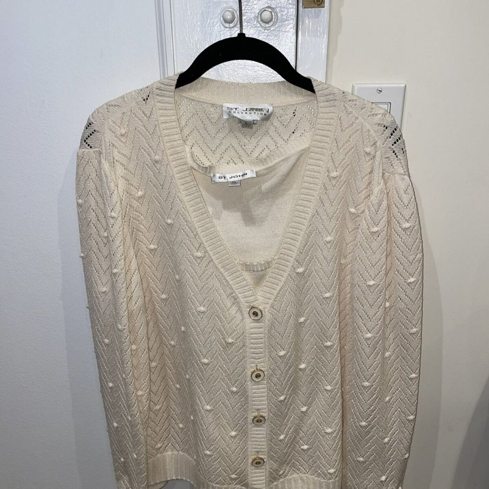 Women's St. John Collection Ivory Sweater Set (Cardigan & Shell)- sizeXL